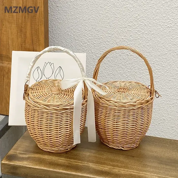 Meet You Trend Sac en rotin tissé à la main bohème été panier en osier sac