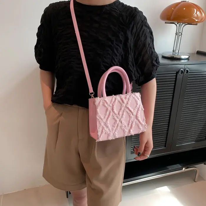 Sacs à main vintage en toile avec pompon pour femmes