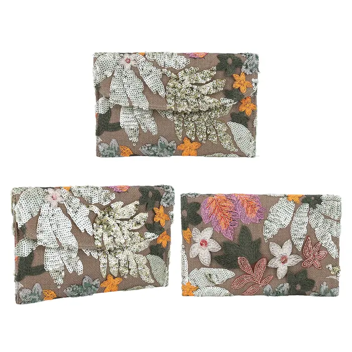 Pochette de soirée à paillettes brodées florales