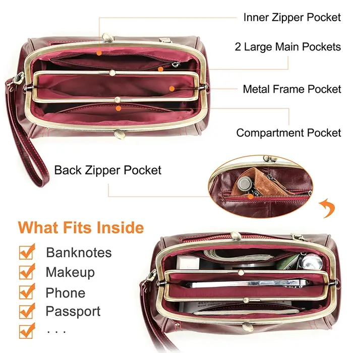 Pochette en cuir véritable pour femme