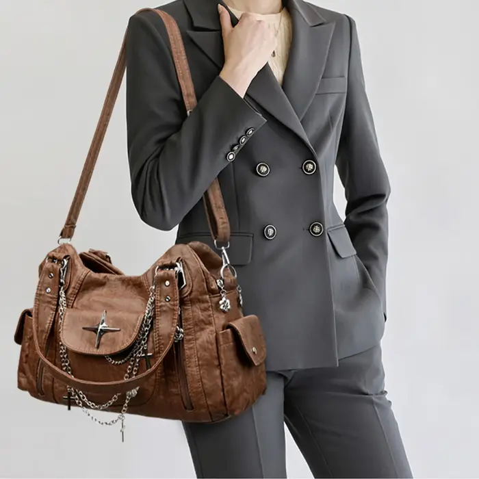 Sac à bandoulière rétro Punk pour femmes, sac à bandoulière avec chaîne en métal, multi-poches, gran