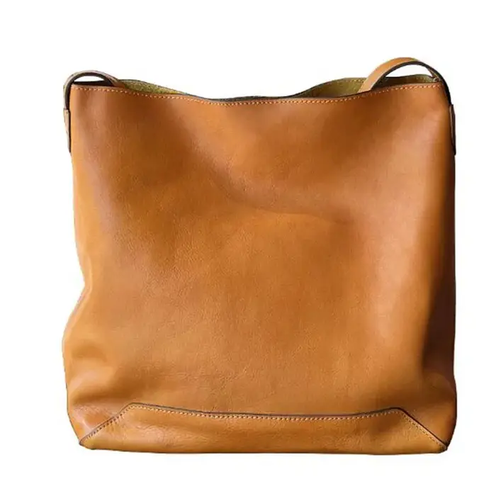 Sac seau coréen en cuir de vache pour femme