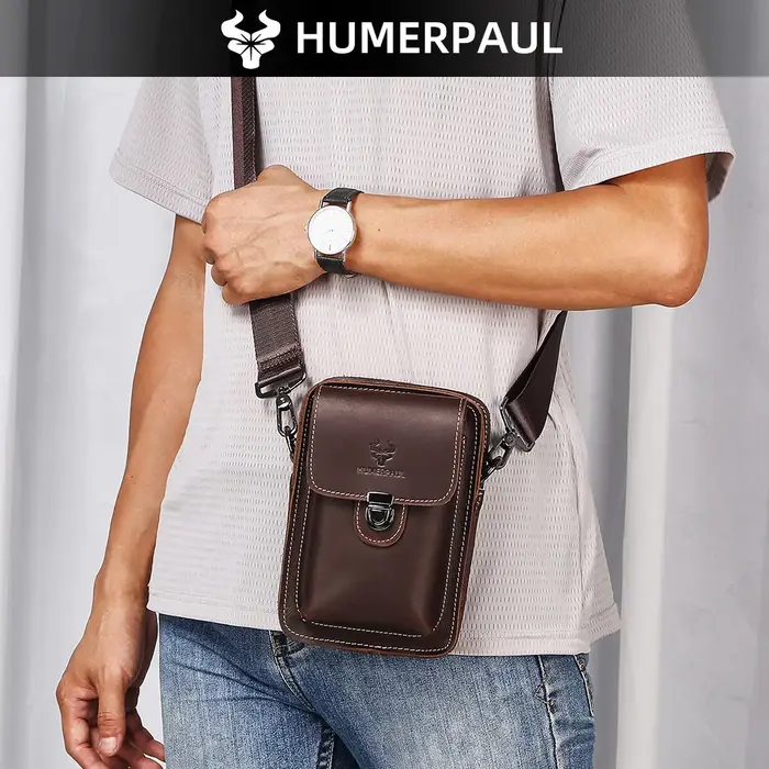 HUMERPAUL sac de taille pour hommes Crazy Horse cuir petits sacs à bandoulière qualité pochette de téléphone multifonctionnelle