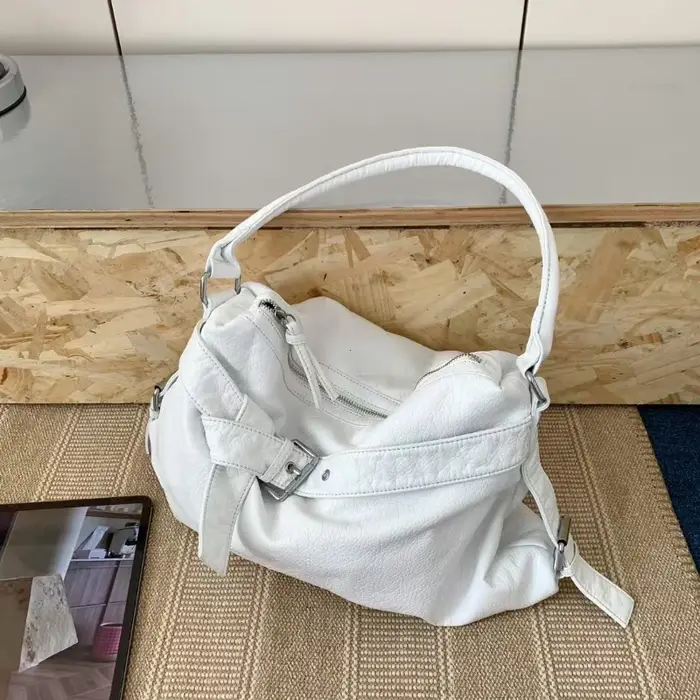 Sac fourre-tout rétro en cuir pour femme, sac à bandoulière grande capacité, style moto, tendance pr