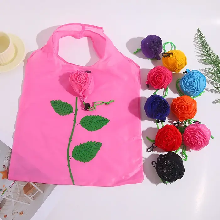 Sac de courses pliable à motif de fleurs roses
