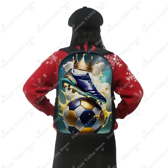 Sac à dos de football doré avec imprimé couronne