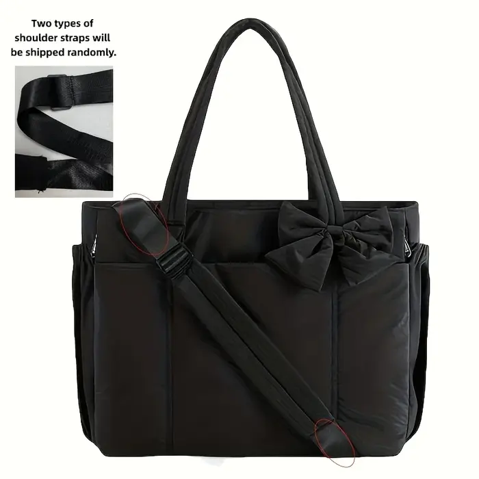Sac fourre-tout rembourré, sac à bandoulière grande capacité pour femme avec nœud, sac messager poly
