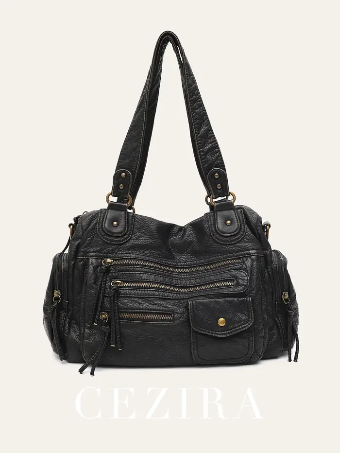 Sac à Bandoulière Vintage Unisexe en Cuir PU Délavé pour Femme