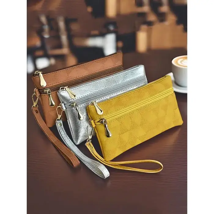 Portefeuilles longs en cuir pour femmes, pochette simple et élégante, sac à main décontracté pour téléphone portable, pochette à fermeture éclair de grande capacité pour dames