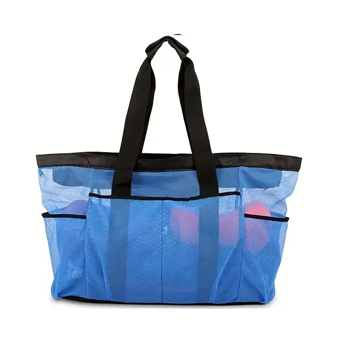 Sac de plage en filet, grand sac fourre-tout de plage avec poches zippées, bretelles fixes, sac de p