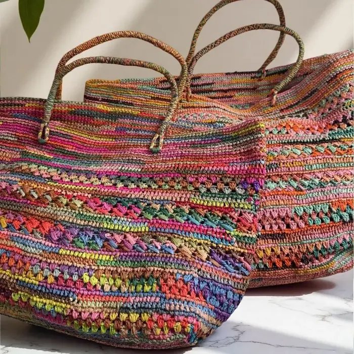 Sac seau coloré en raphia crocheté à la main pour femme