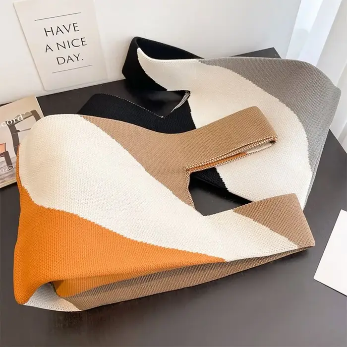 Sac à main en tricot à motifs géométriques réutilisables pour femme