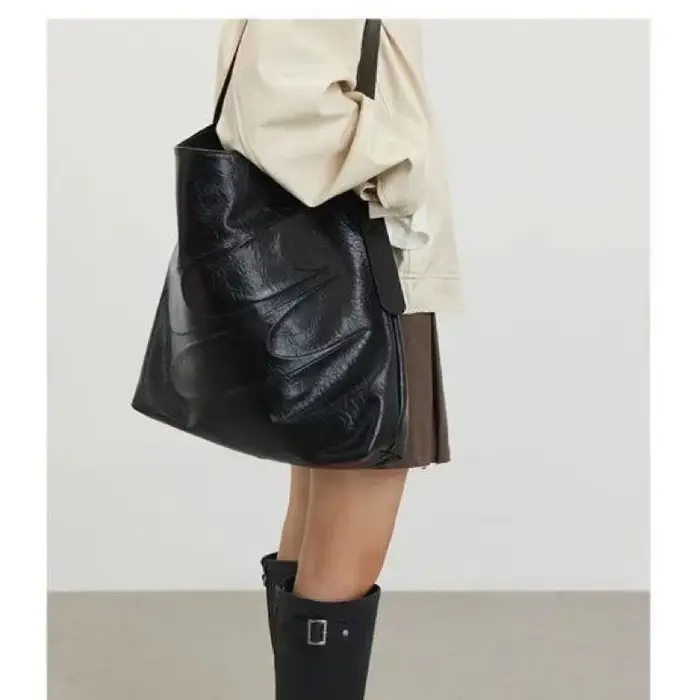 Sac fourre-tout d'avertissement à l'huile minimaliste noir, sac à main en PU de grande capacité, sac