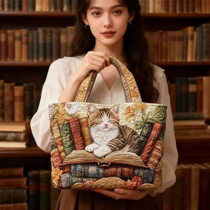 Sac fourre-tout matelassé pour femmes avec motifs de chats