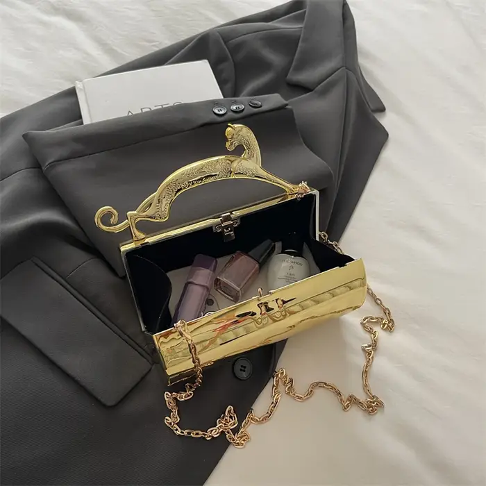 Animaux léopard poignée en métal pochette de soirée à la mode sac à main de fête dame de haute qualité acrylique épaule