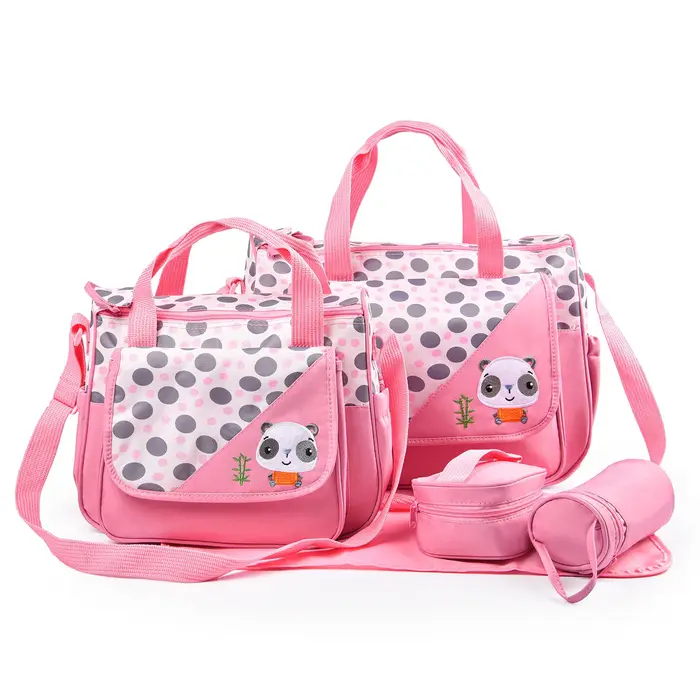 Ensemble de cinq pièces de sac de maman à une épaule à motif de dessin animé imprimé à la mode ; Sac
