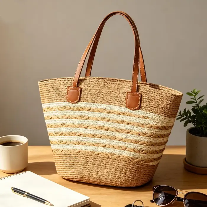 Sac fourre-tout élégant et chic en paille