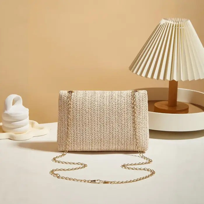 Sac à main pour femme en paille tressée de style rétro tendance
