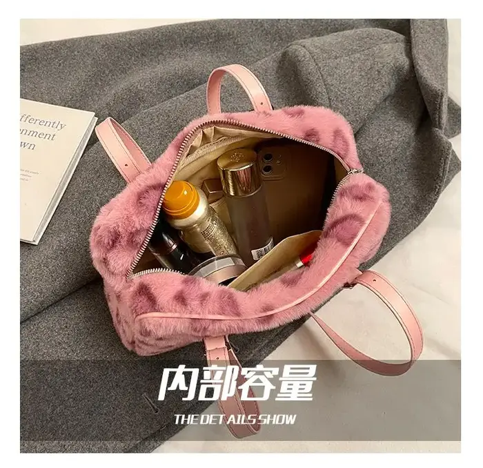 JIAERDI imprimé léopard rose sac à main femmes automne hiver nouveau peluche doux Y2k sacs à bandoulière femme