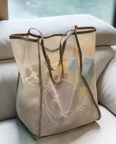 Fourre-tout en maille pliable extra large avec poignées robustes, sac de rangement en polyester dura