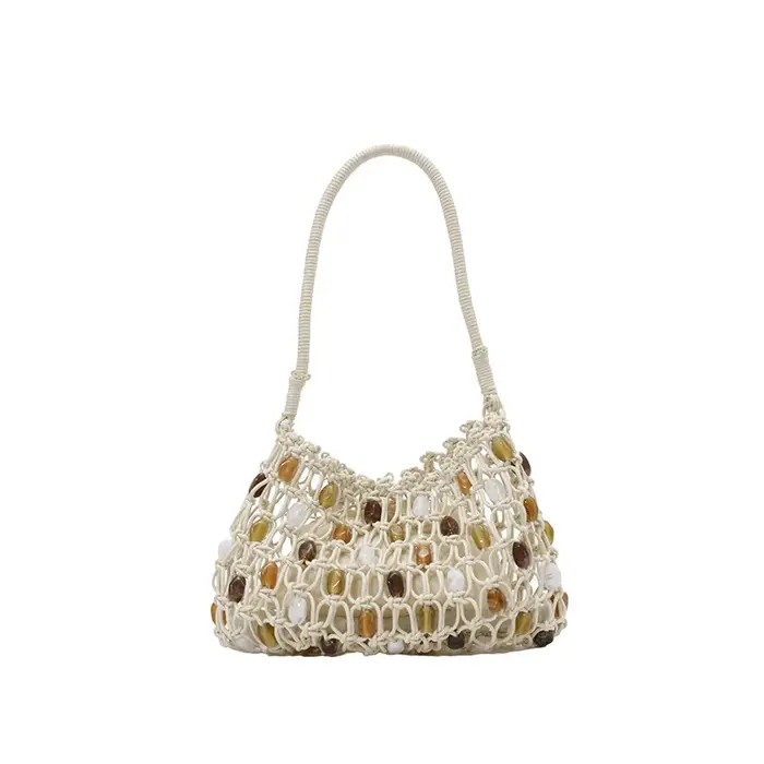 Sac fourre-tout pour femme, fait main, perlé, color-block, ajouré, au crochet, élégant, pour l'été e