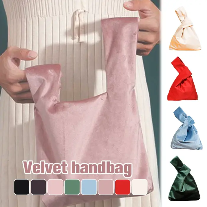 Sac à main Vintage en velours pour femmes, sac pliable réutilisable en tissu velours, sac de poignet Hefeng japonais, sac de rangement pour clés de marche