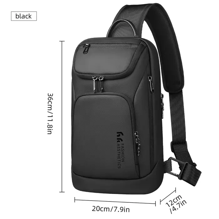 Sac à bandoulière pour hommes d'affaires sac de poitrine étanche à la mode pour IPad 11 pouces multi-poches sac