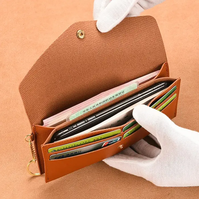 Portefeuille en cuir souple pour femmes, Long portefeuille, pochette pour téléphone portable, porte-carte de crédit, porte-monnaie avec porte-clés