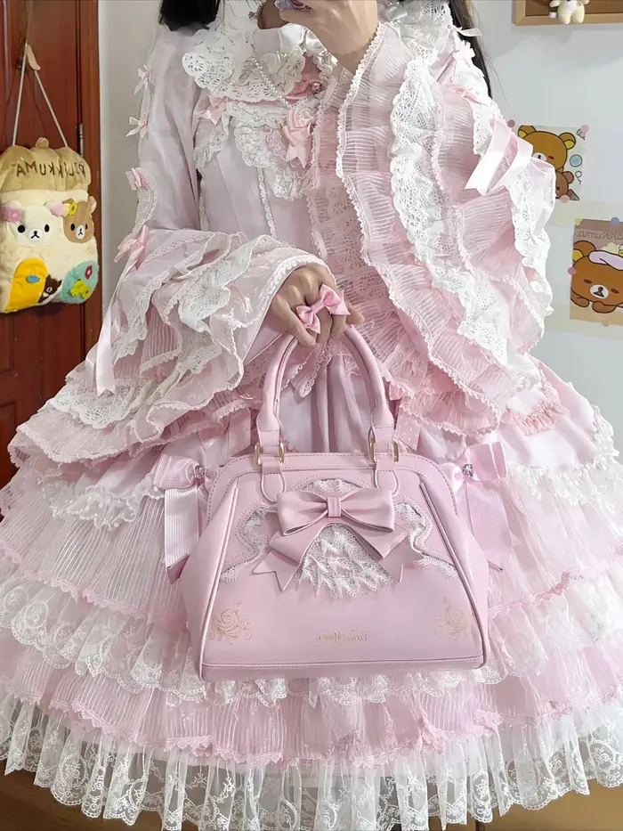 Sac fourre-tout grande capacité Lolita en dentelle avec nœud