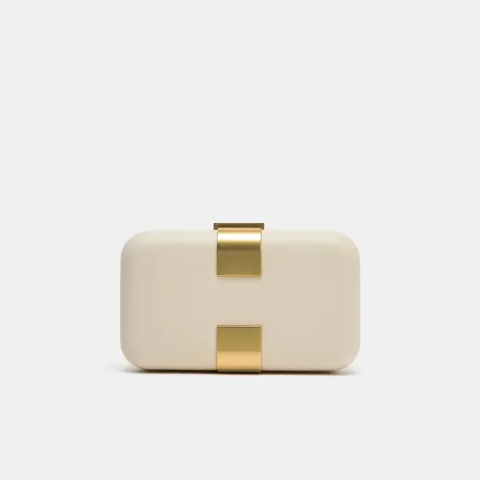 Pochette blanche crème pour femme - Sac de soirée rigide avec fermoir en métal doré