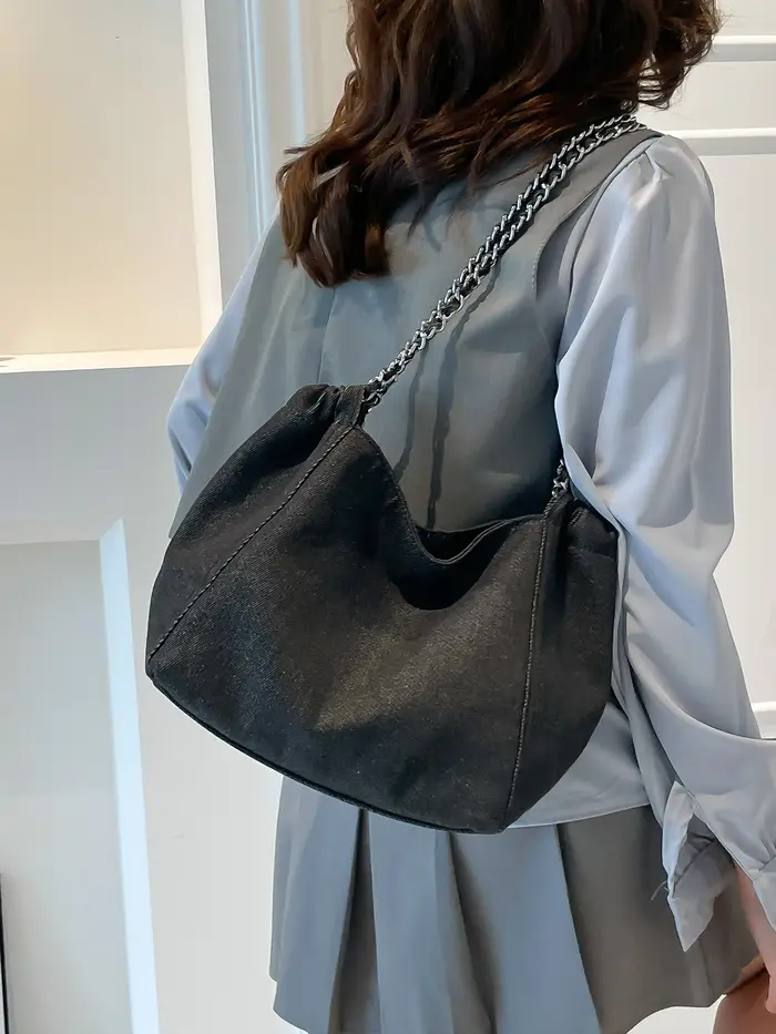 Bleu grande capacité Denim sac fourre-tout femmes été mode coréenne chaîne décontracté une épaule sacs trajet polyvalent sac à bandoulière