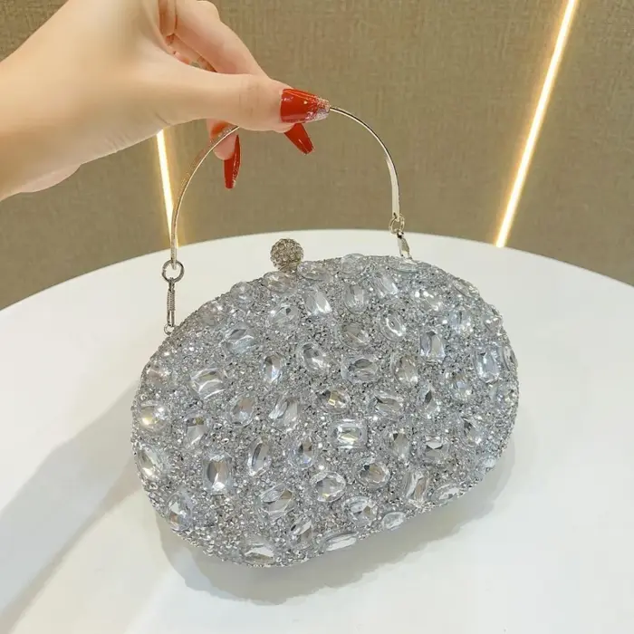 Sacs de soirée de luxe en cristal argenté et diamant doré pour fête d'anniversaire