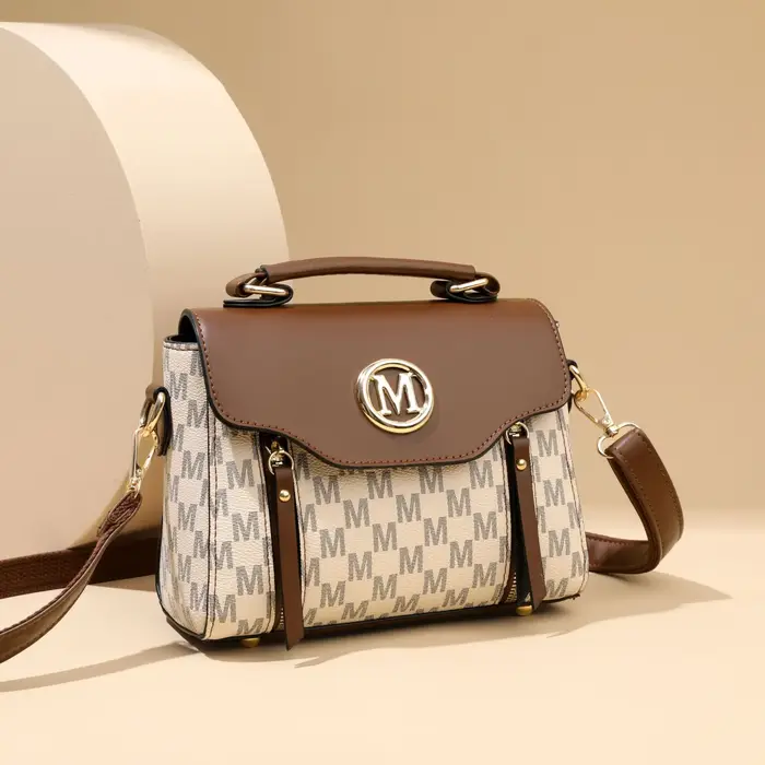 Sac fourre-tout vintage pour femme, sac à main élégant en PU, sac à bandoulière avec lettre dorée "M