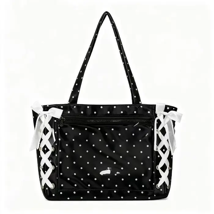 Sac à poignée supérieure pour femmes, sac à bandoulière en ruban de Satin à pois, grande capacité pour étudiants, Texture confortable et polyvalente, sac Ita