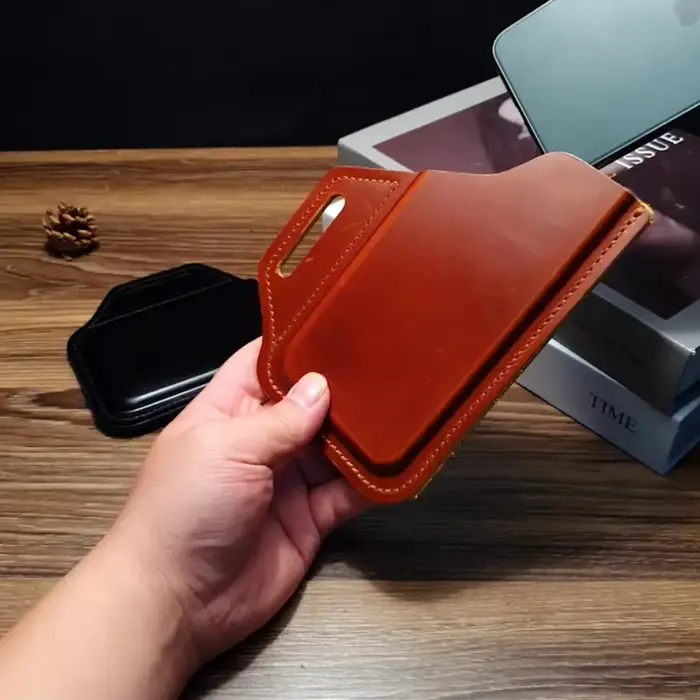 Étui en cuir véritable pour téléphone en poudre