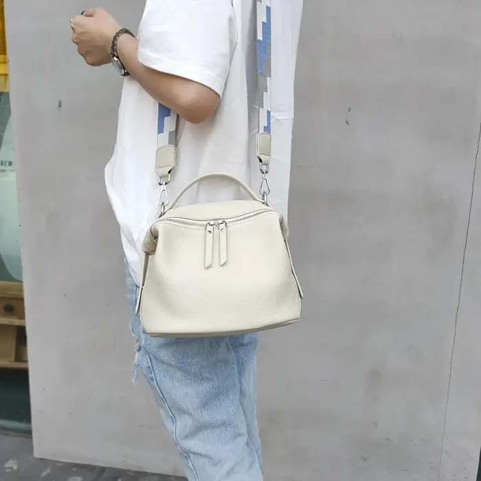 Sac à main en cuir de vachette 2025 beige pour femme