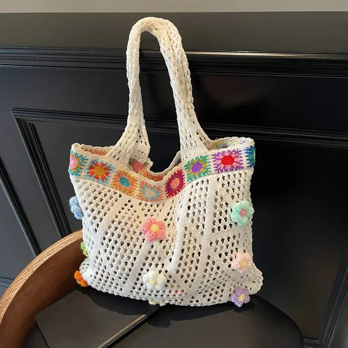 Sac fourre-tout de plage à fleurs au Crochet