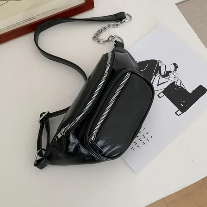 Sacs banane en PU, sac de poitrine en cuir PU de couleur unie pour femme