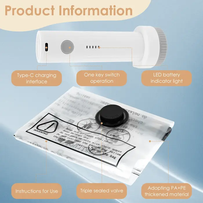 Sacs de rangement sous vide avec pompe électrique USB