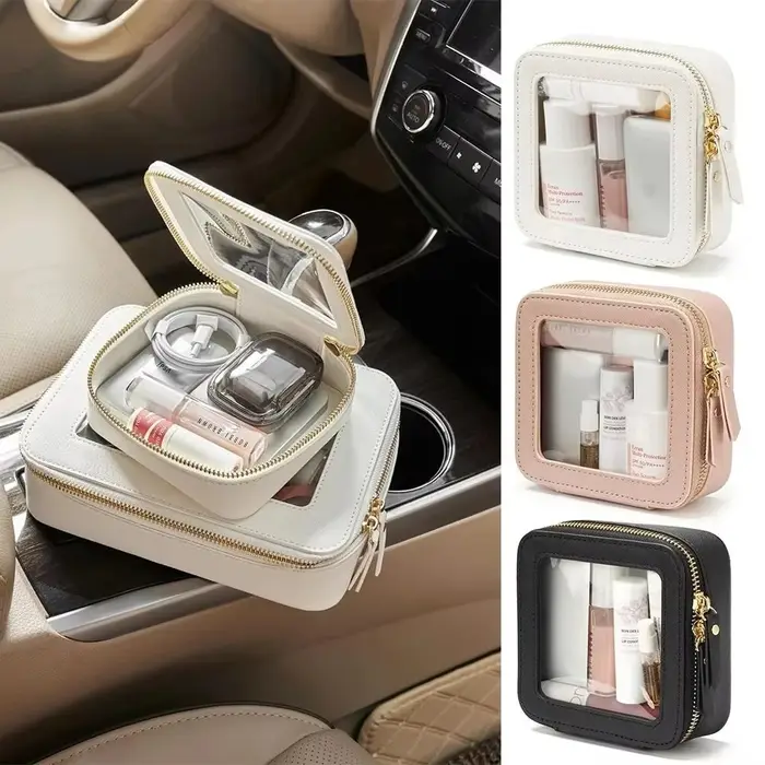 Mini trousse de maquillage transparente en Faux cuir Pu Saffiano végétalien
