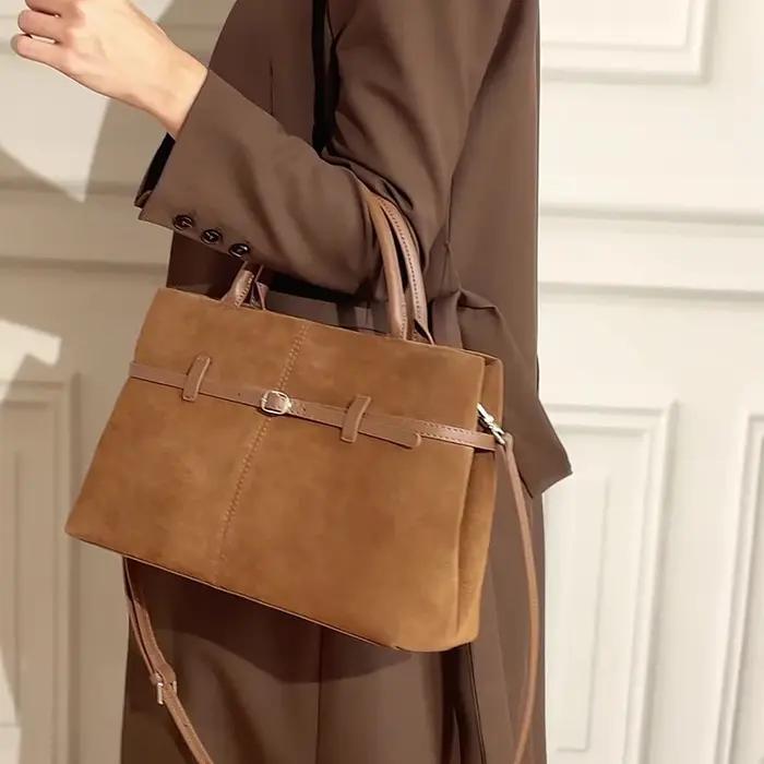 Porte-documents surdimensionné en cuir suédé pour femmes, sac à bandoulière spacieux, sac à main de