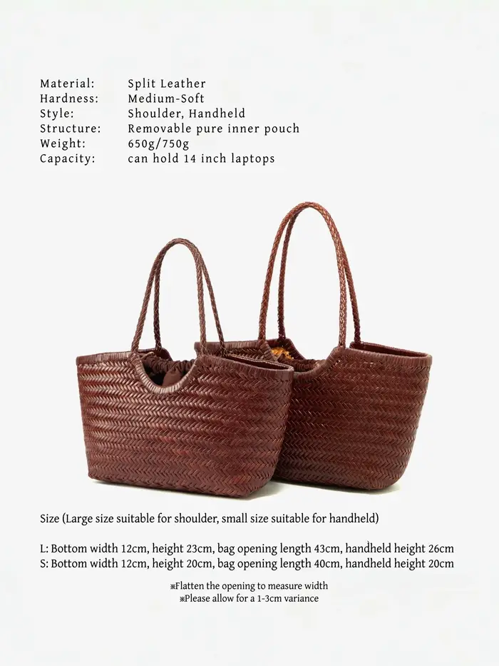 Sac fourre-tout en cuir véritable tissé à la main