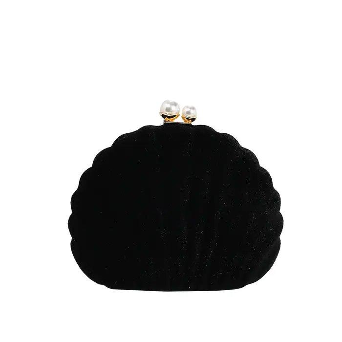 Sac à bandoulière simple en forme de coquille de velours haut de gamme avec poignée perlée pour les fêtes à dîner, sac à main de tempérament personnalisé