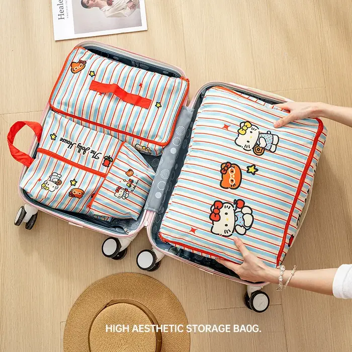Nouveaux sacs de rangement de voyage rayés Kt 2026, organisateurs de valise étanches pour vêtements, sous-vêtements, chaussures, cadeau