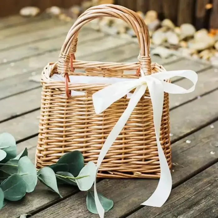 Panier de fleurs en osier Style rustique tissé sac à main fait