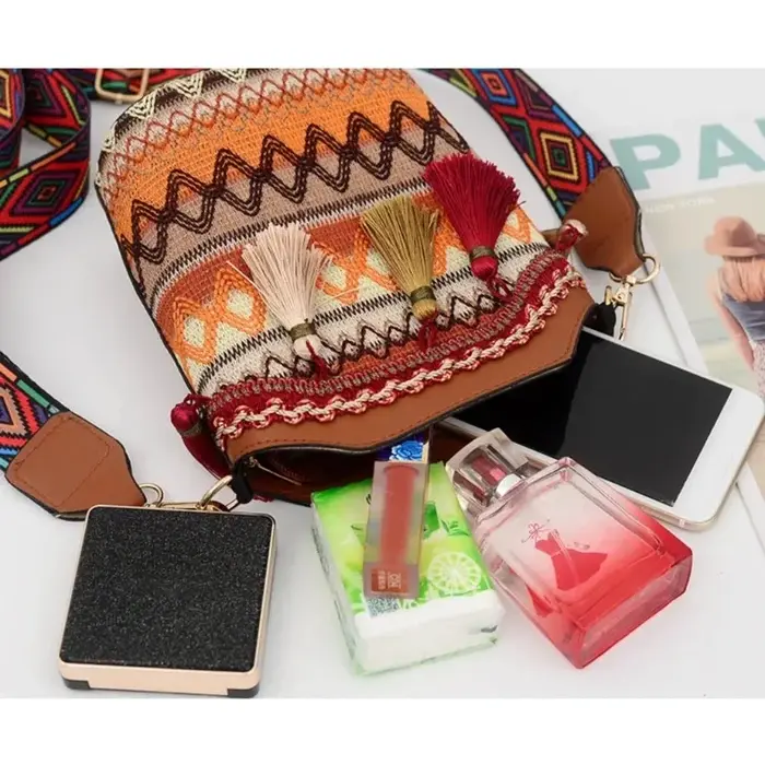 Sac à bandoulière ethnique tissé à la main pour femmes