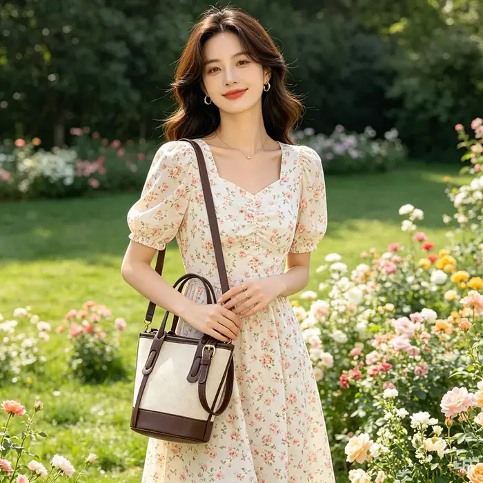 Sac seau vintage en toile et cuir pour femme