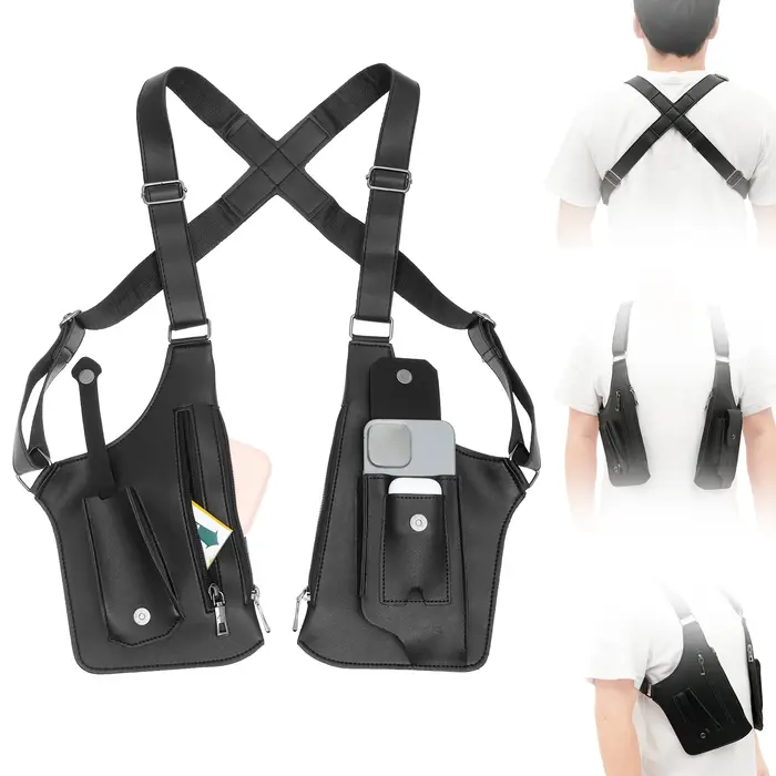 Sac antivol sous les bras PU Double bandoulière multi-poches extérieur