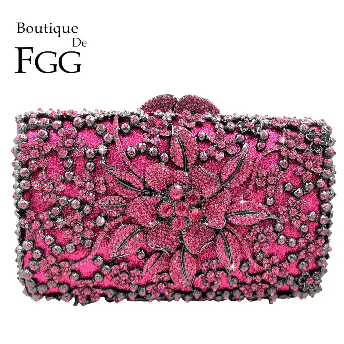 Pochette de Soirée Fuchsia FGG en Strass pour Femme