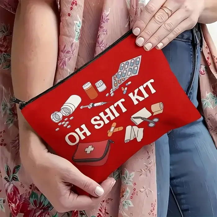 Oh No, un sac! Une pochette rouge avec motif imprimé, un sac d'accessoires de voyage humoristique, u